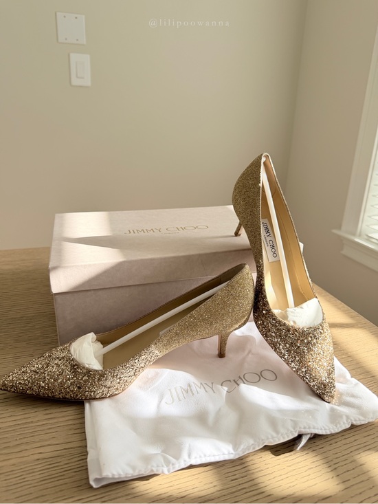 Jimmy Choo Shoes - Jimmy Choo Aza Gold Glitter Pointed Toe Slip-On Pumps EU 38.5 US 8.5